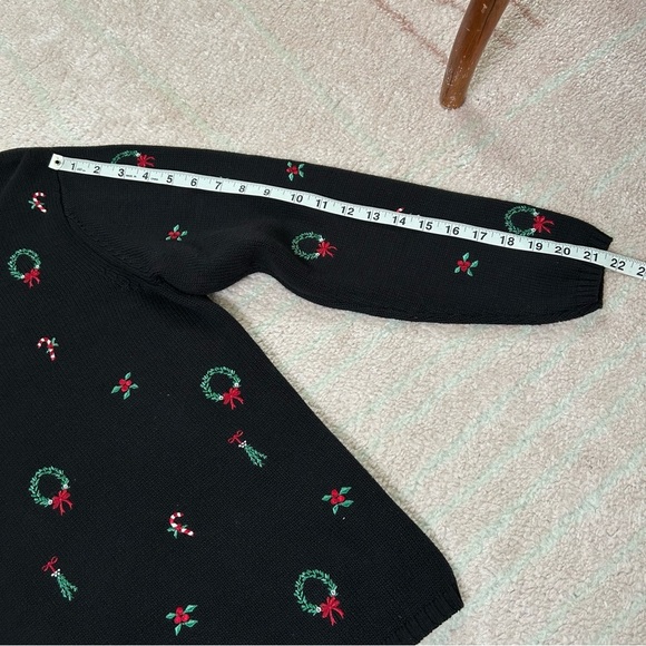 Vintage Talbots Christmas Black Holiday Sweater with Festive Accents Size M/L - Picture 7 of 8